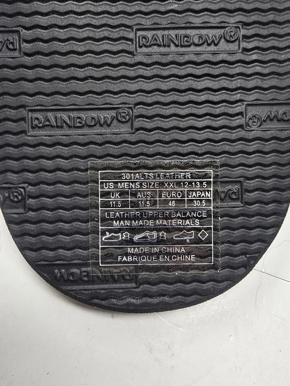 Rainbow Mens 12-13.5 XXL Gloss black Leather 301 Alts Flip Flops Sandals